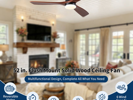 Low Profile Flush Mount Intergrated LED Ceiling Fan With Light And Silent Reversible Motor
