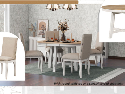 Round Extendable Dining Table Set With 4 Upholstered Chairs