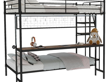 Bunk Bed With Built In Desk And LED Lighting