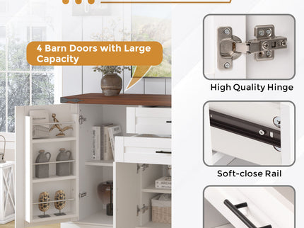 Barn Door Storage Cabinet With 2 Drawers & Door Rack, Adjustable Shelves