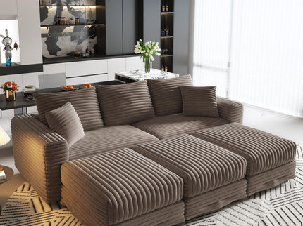 Deep Seat Convertible Sofa With Soft Pillows And Ottomans
