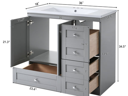 Shaker Free Standing Bathroom Vanity Cabinet With Sink, Soft Close Drawers, Soft Close Doors