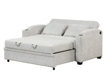 Pull Out Loveseat Sofa With Adjsutable Backrest, 2 Pillows, Cup Holders, USB Ports For Living Room