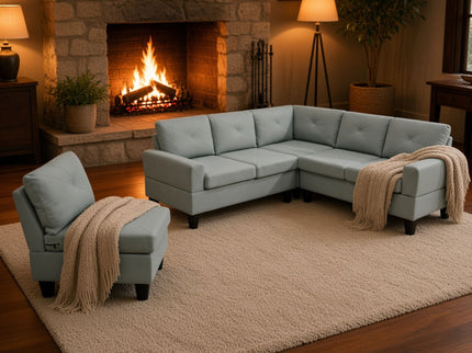 Modular L - Shaped Sectional Sofa 6 Seater 4 Piece, Couch With Chaise - Green