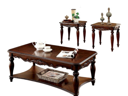 3 Piece Coffee Table With Open Shelf - Cherry