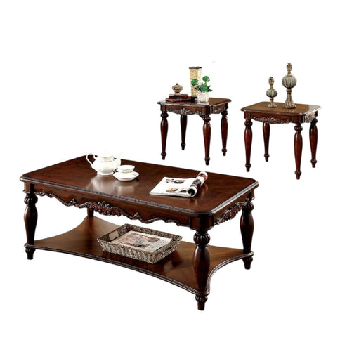 3 Piece Coffee Table With Open Shelf - Cherry