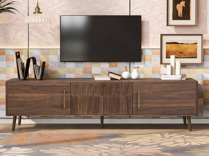 TV Stand With 2 Drawers, Media Console Table For TVs Up To 80'' For Living Room - Walnut