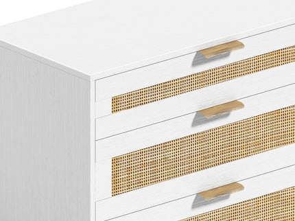 Rattan Dresser With 6 Drawers, Wooden Legs & Metal Handle
