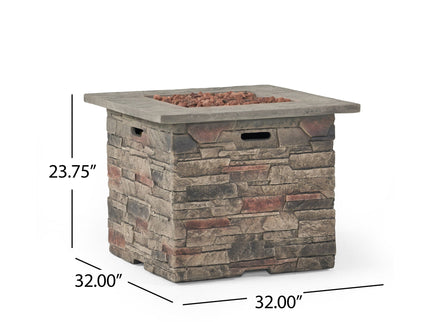 Classic Design Square Fire Pit With Top And 40, 000 Btu Heat Output - Stone Gray