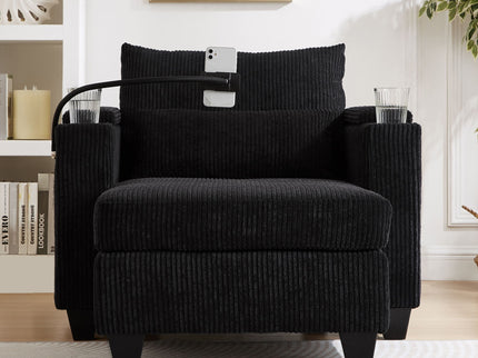 Convertible Chaise Lounge Sofa Chair With USB Ports, Cup Holders, Phone Holder And Storage