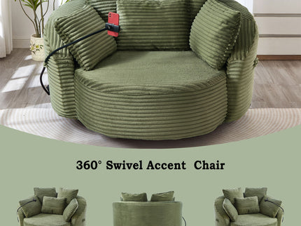 Swivel Accent Barrel Chair With Adjustable Phone Holder, 5 Pillows For Living Room