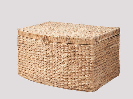 Rectangular Curve Water Hyacinth Woven Wicker Trunk With Handles For Clothes Toys Magazines And Book Storage - Natural / Light Brown