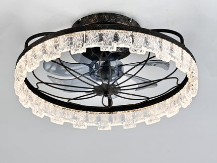 21" Caged Ceiling Fan With Remote Controlled Acrylic LED Lights - Antique Black