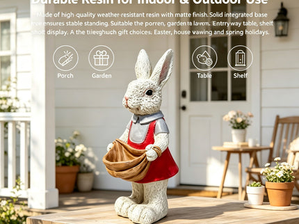 Whimsical Rabbit Statue Flower Pot Ornament, Garden Decor - Pink / White