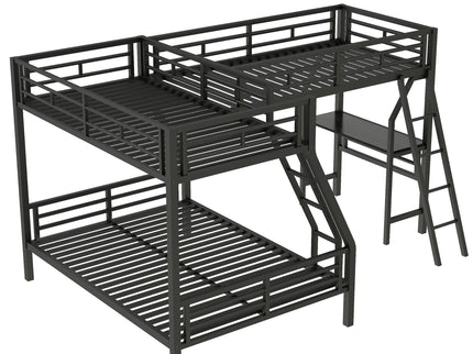 Twin Over Full Bunk Bed With Loft And Desk, L-Shaped Design For 3 Sleepers - Black