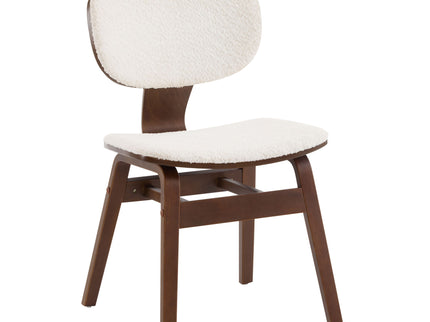 Modern Boucle Fabric Upholstered Side Chair, Bentwood Frame - White / Walnut