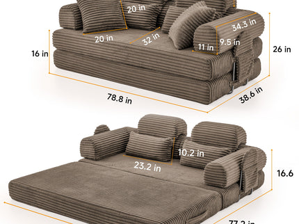 Convertible Sleeper Sofa With & Side Storage Pocket, Foldable Upholstered Couch For Living Room