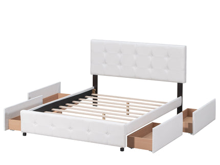 Upholstered Platform Bed With Classic Headboard And Drawers, No Box Spring Needed
