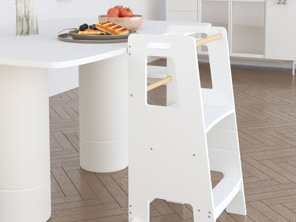 Standing Tower, Child Kitchen Step Stool Toddler, Montessori Stool Adjustable Height - White