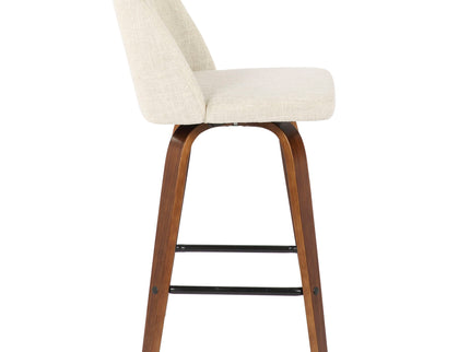 Toriano - Mid-Century Modern Counter Stool, Square Footrest (Set of 2) - Walnut / Cream