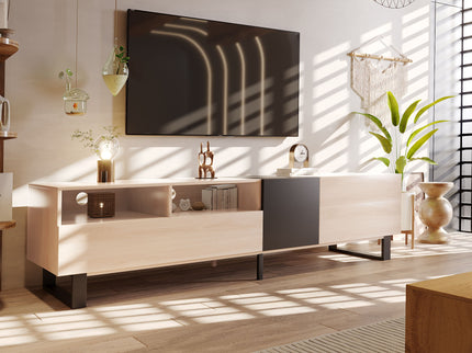 TV Stand For 80'' TV With Double Storage Space, Media Console Table With Drop Down Door