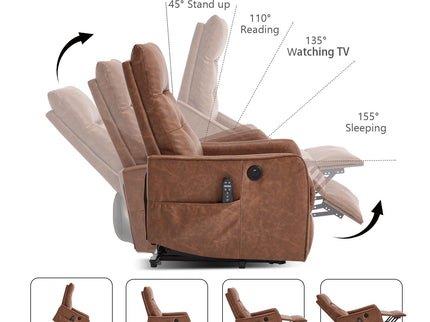 Single Motor Power Lift Recliner Chair With Massage And Heat, USB For Charging - Brown