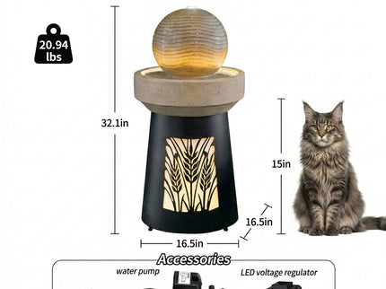 Outdoor Water Fountain, Warm LED Light - Brown