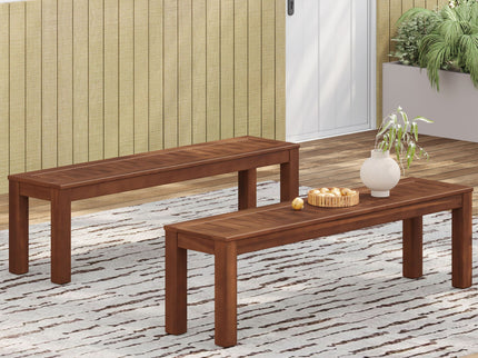 Acacia Wood Outdoor Bench With Beautiful Slat Paneling - Dark Brown