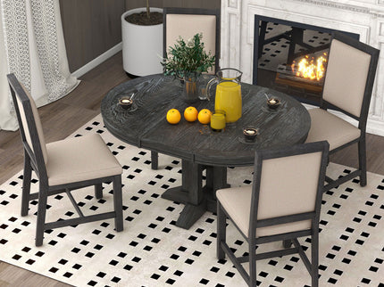 Dining Set & Extendable Round Table And 4 Upholstered Chairs