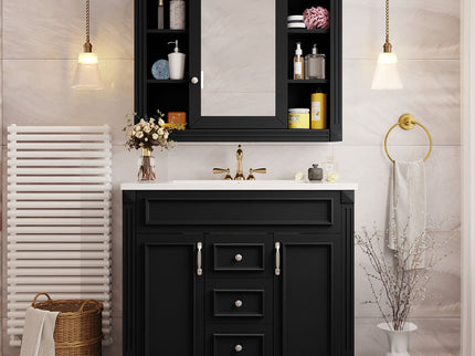 Bathroom Vanity With Top Sink, Mirror Cabinet, 2 Soft Closing Doors & 2 Drawers