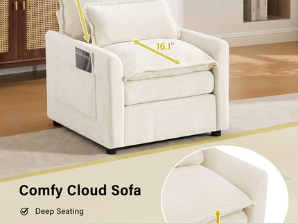 Modern Single Seat Accent Chair With Side Storage Pockets