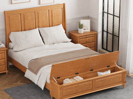 Sleigh Bed Frame With Tall Headboard And Storage Bench