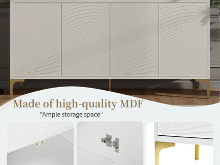 Modern 4 Door Sideboard With Creative Carved Surface And Adjustable Shelves
