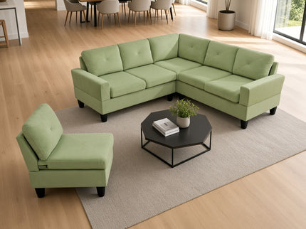 Modular L - Shaped Sectional Sofa, 6 Seater, 4 Piece Couch With Chaise - Green