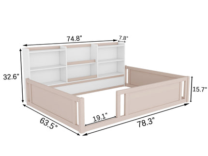 Platform Floor Bed With Guardrail Fence And Side Storage Shelves
