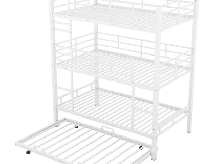 Triple Bunk Bed With Trundle, Heavy Duty Steel Construction