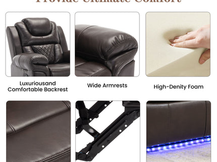 3 Pieces Recliner Sofa Sets Home Theater Seating Manual Recliner Chair & Center Console And LED Light Strip For Living Room - Brown