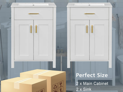 Modern Bathroom Vanity With Ceramic Sink, Soft-Close Doors, Flip Drawer, U-Shaped Shelves, Elegant Storage Solution