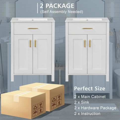 Modern Bathroom Vanity With Ceramic Sink, Soft-Close Doors, Flip Drawer, U-Shaped Shelves, Elegant Storage Solution