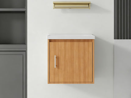 20" Floating Bathroom Vanity Combo With Sink, Soft Close Doors, Wall Mounted Solid Cabinet - Golden Oak