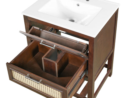 Modern Bathroom Vanity With Integrated Sink, Cabinet With 1 Deep Drawer And 1 Tip-Out Drawer