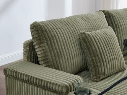 Modern Chaise Sofa With Adjustable Backrest, Cup Holders, Phone Holder & Storage Compartments For Living Room