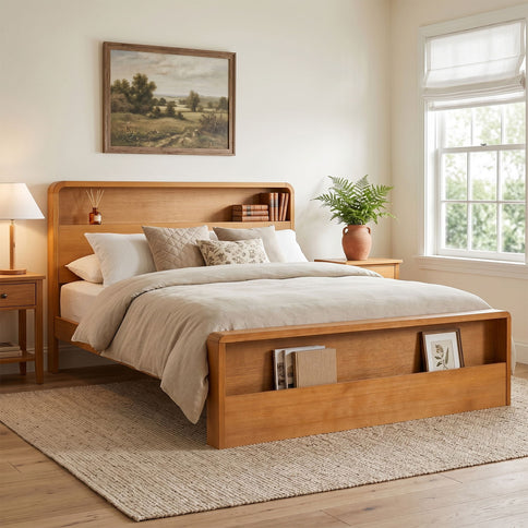 Bed Frame With Dual Open Storage Headboard And Footboard