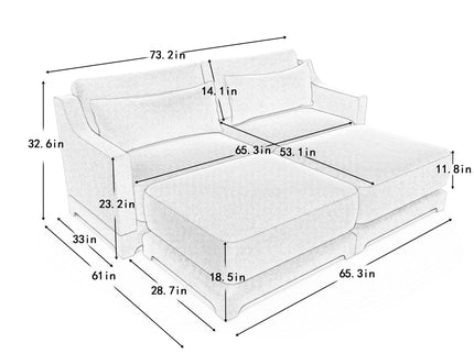Stylish Sofa With Ottoman And Lumbar Pillows, Ergonomic Design