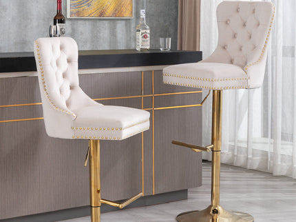 Thick Swivel Barstools Adjusatble Seat Height From 25-33", Modern Upholstered Bar Stools With Backs Comfortable Tufted For Home Pub And Kitchen Island (Set of 2)
