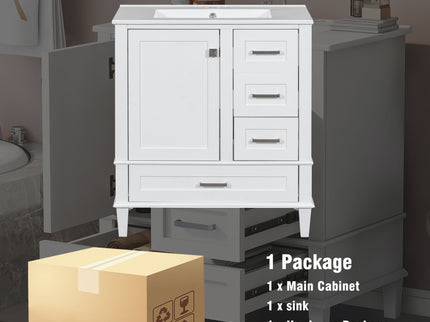 Bathroom Vanity, Modern Bathroom Cabinet With Sink Combo Set, Bathroom Storage Cabinet With A Soft Closing Door And 3 Drawers, Solid Wood Frame