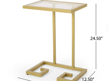 Modern Glam C Shaped End Table With Tempered Glass Top - Gold
