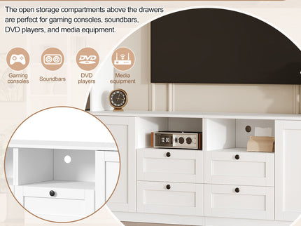 Farmhouse Elegant Entertainment Center Wall Unit With 4 Drawers