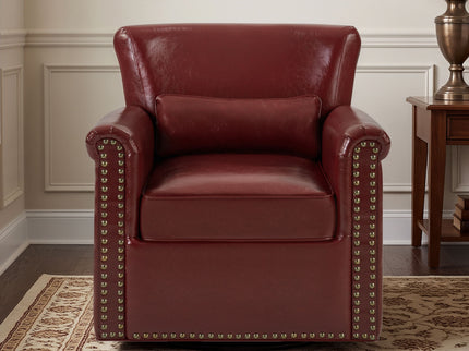 Swivel Accent Chair With Rolled Arm, Sewn Pillow Back, Nailhead Trim For Living Room