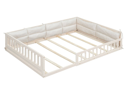 Upholstered Platform Bed With Guardrail And Pillow